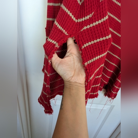 Free People Red Sunset Park Striped Thermal Tunic Knit Size Medium - Picture 3 of 10
